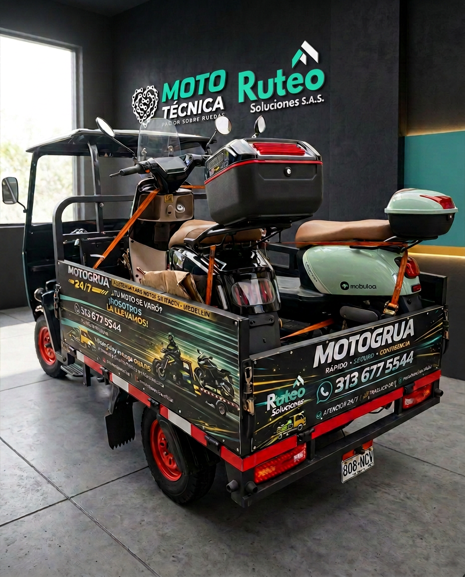 Motogrúa QNTD trasladando motocicletas con el teléfono 313 677 5544